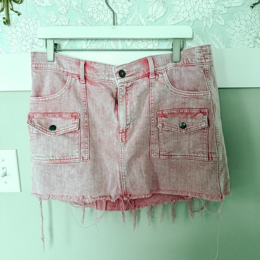 Aerie Pink Frayed Denim Skirt